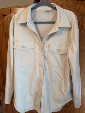 Good American Cream Leather Jacket